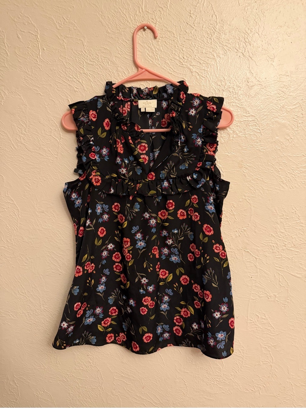 Kate Spade Floral Ruffle Wild Ones Meadow Yoke Top Sleeveless Blouse Tank Top